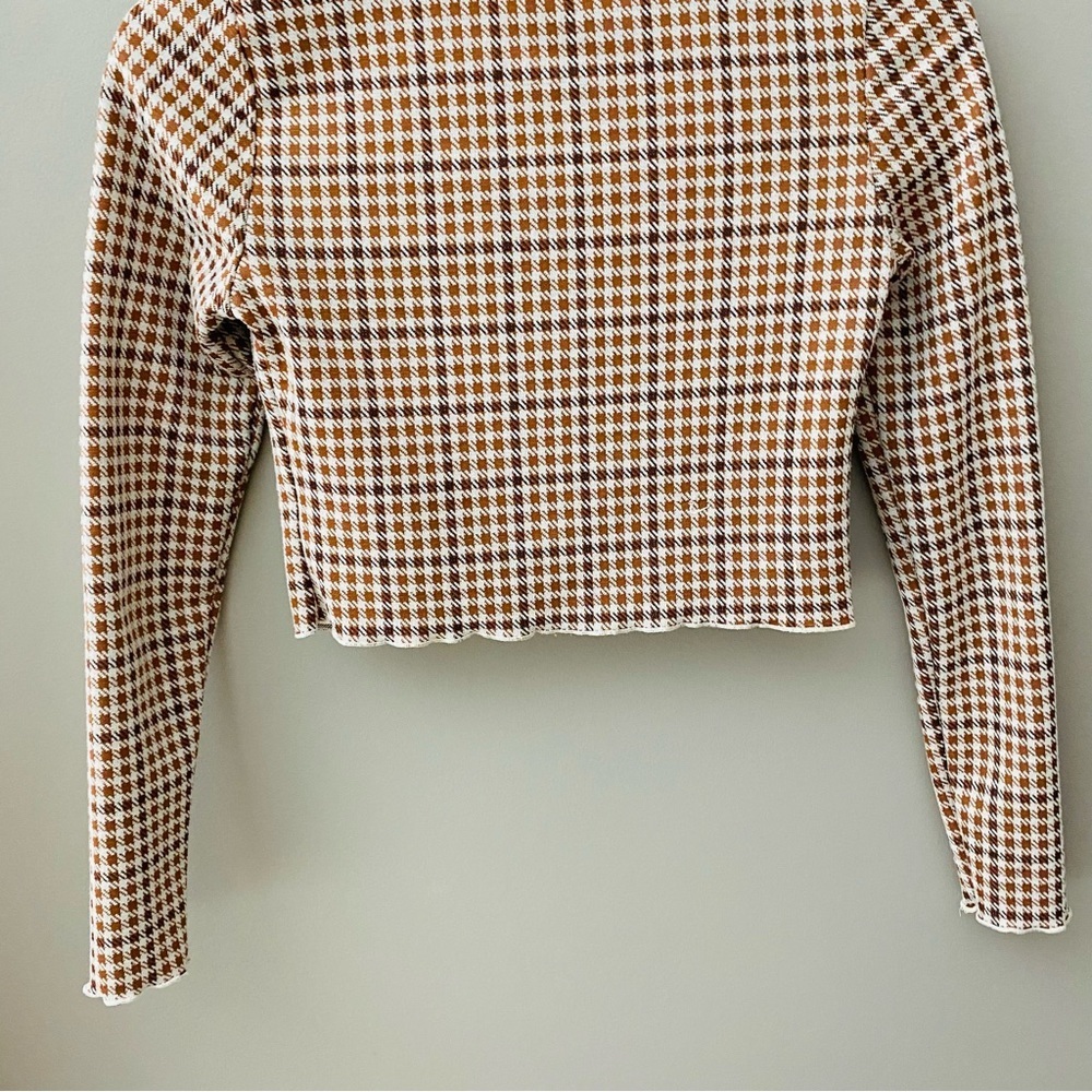 Altar'd State Button Up Crop Long Sleeve Top Brown/Cream Sz Small - Picture 7 of 10